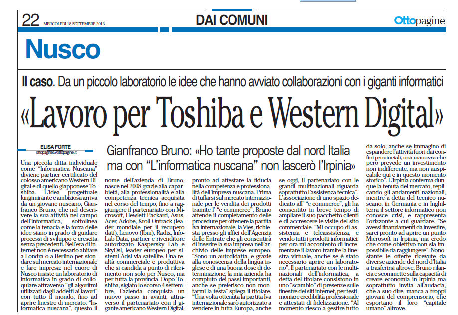 Bruno un esempio per l' Irpinia
